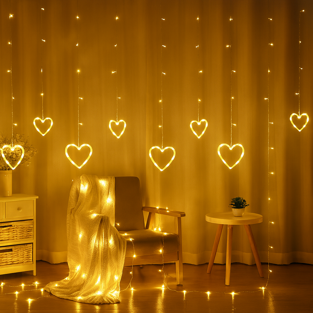 Heart-Shaped LED Curtain Lights Fairy Lights String Lights