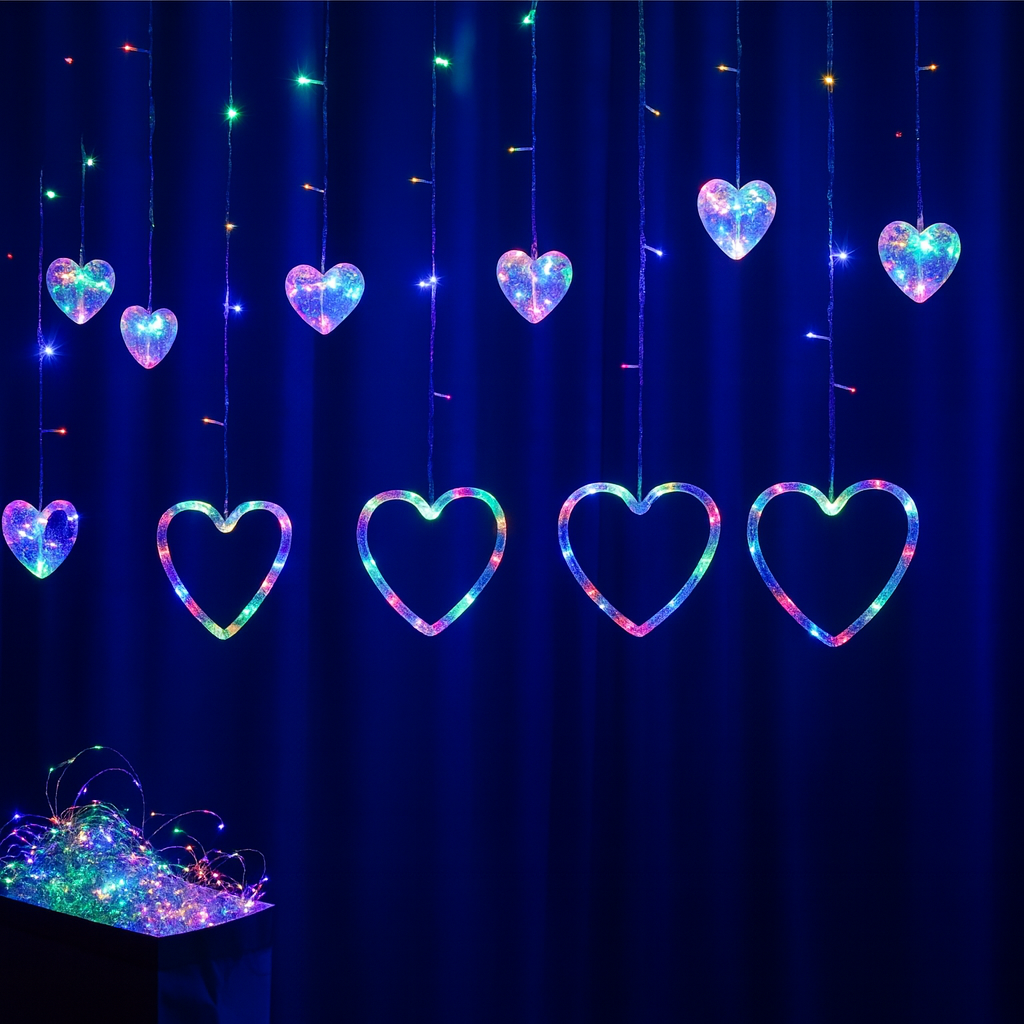 Heart-Shaped LED Curtain Lights Fairy Lights String Lights