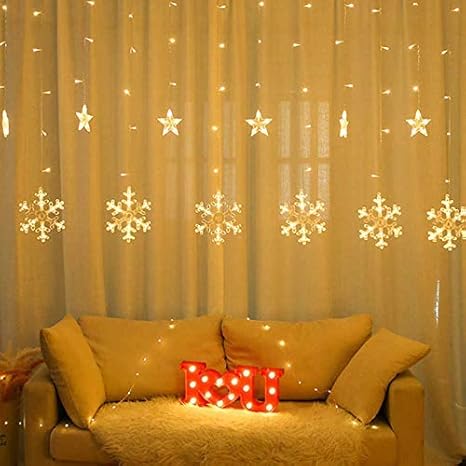 Snowflake LED String Lights Star Decorative Curtain Lights For Holiday Parties Room Decor 1set 6 snowflake and 6 stars