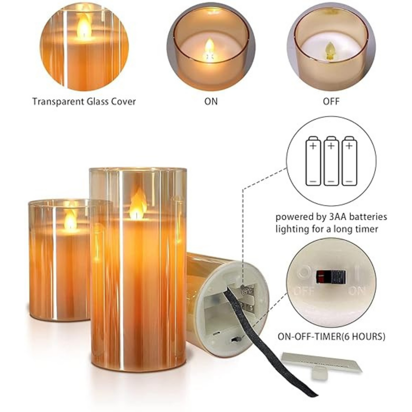 LED Flameless Candles - Pack of 3